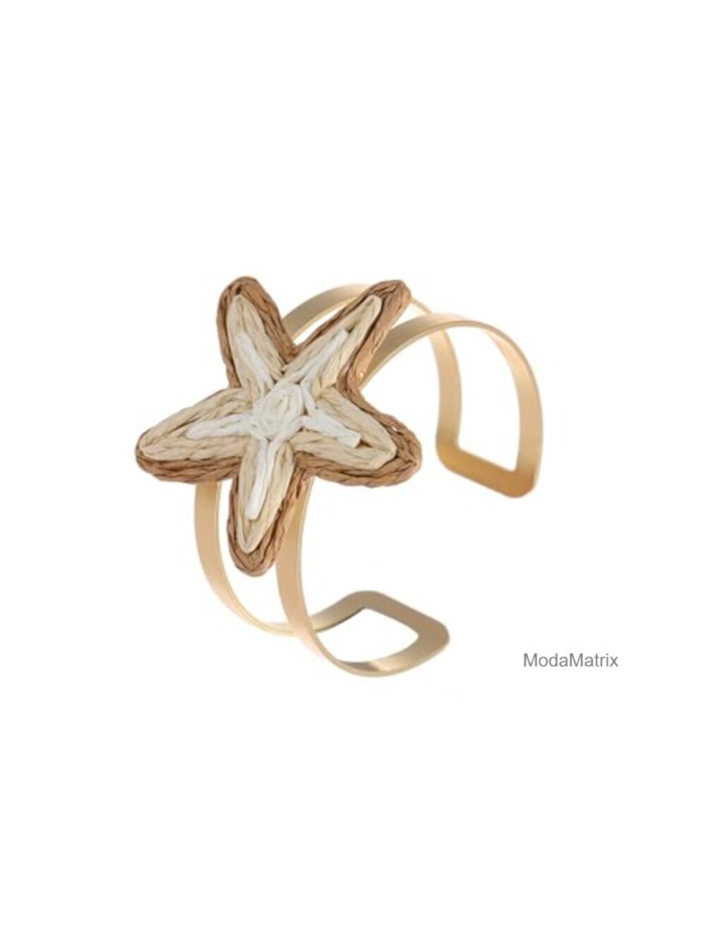 Handwoven Raffia Cuff Bangle Bracelet - Boho Rattan Starfish Adjustable Arm Cuff